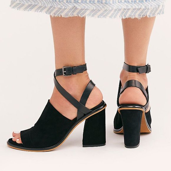 Black Suede Leather Strappy Heeled Sandals - Picture 3 of 11